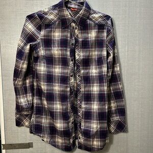 Esprit Western Cotton Blue Whit Pink Plaid Snap Button size M